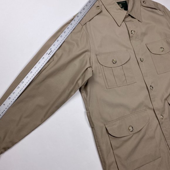 Vintage Orvis 4 Pocket Safari Shirt Jacket Mens 46 Long No-Belt Khaki Cotton USA - Picture 10 of 11